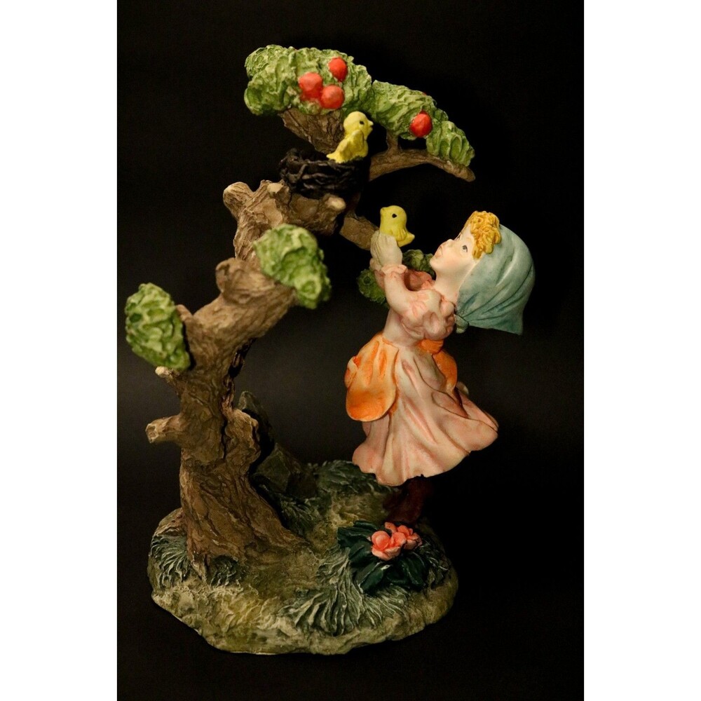 Girl helps baby bird, figurine, vintage